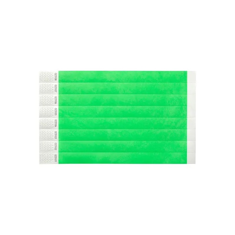 Bracelet Tyvek adhésif Vert Fluo (Vendu par 10) Bracelet Tyvek adhésif Vert Fluo (Vendu par 10)